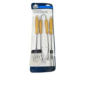 Thermos Deluxe Chrome‎ Grill Tool Set • 3pc BBQ Utensils NOS 1998